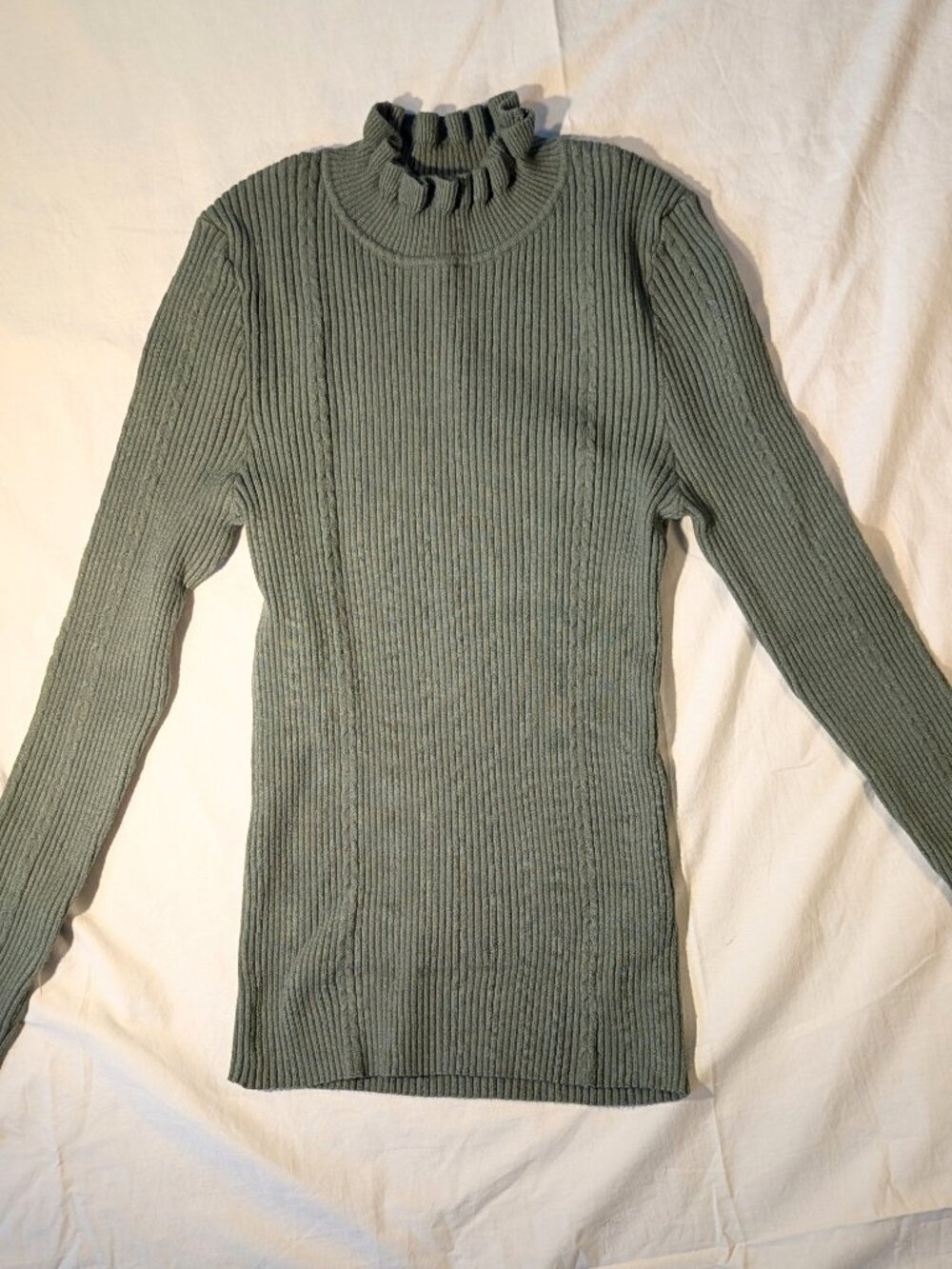 Odessa Long Sleeve Frill Mock Neck Knit Top Princess Highway Size 8 Sage Green